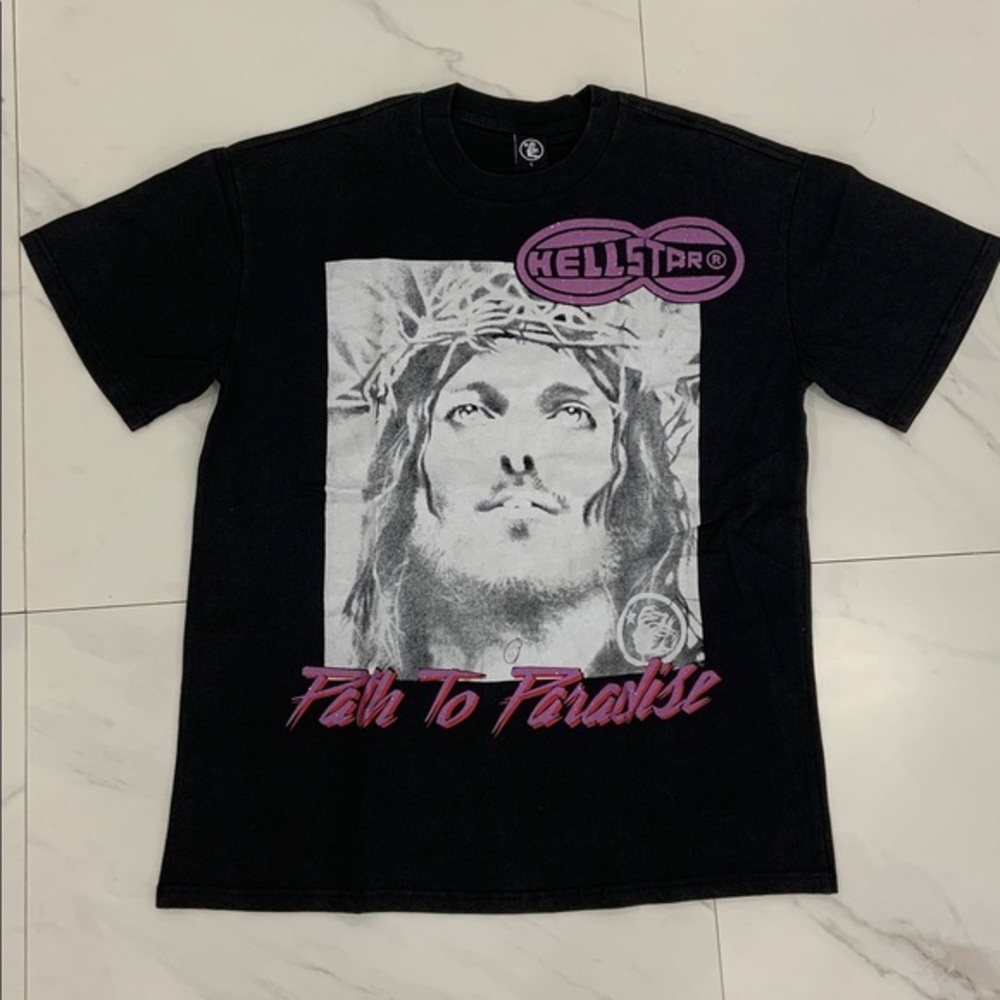 Hellstar Jesus Portrait T-Shirt Black / Purple Men’s  Size Large